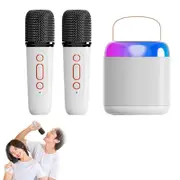 Mini Karaoke Machine Portable Bluetooth Karaoke Speaker with 2 Wilreless Microphones-White