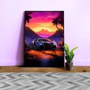 Synthwave aesthetic sport car with palms [synthwave/vaporwave/cyberpunk]— poster