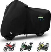 Motorcycle Cover Waterproof for Pan America 1250 Special Adventure/V-Strom 1050/Versys 1000 SE/Tiger, Heavy Duty Sun UV Dust Rain All Weather Protection Motorbike Cover with Cotton Lining & Lock Hole