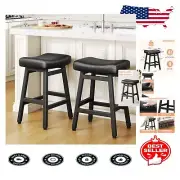 Easy Assembly 24” Black Barstools with Bonded Leather and Metal Frame - 2 Pack