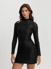 GUESS Women's Black Elizabeth Mock Neck Mini Dress Size: Medium, Elastane