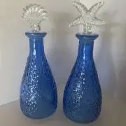 Set Of 2 Pebble Textured Seaside Glass Decor Bottles 7.625 x 2.75 in.