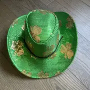 14+ COWBOY HAT ST. PATRICK’S DAY SHAMROCK ONE SIZE Green Gold SEQUINS Adult