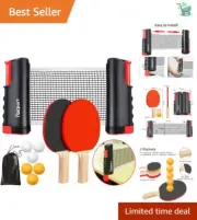Compact Table Tennis Set with 2 Paddles, 6 Balls & Adjustable Net - Travel Ready