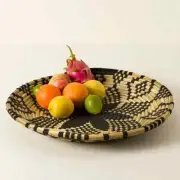 Hand-woven Moroccan Berber basket, Tray - Wicker and Wool, wall decor