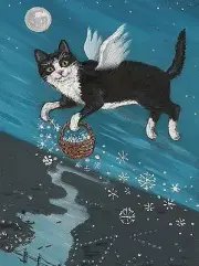 1.5x2 DOLLHOUSE MINIATURE PRINT OF PAINTING RYTA 1:12 SCALE XMAS TUXEDO CAT ART