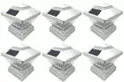 Set of 6 Silver Color Square Solar Light Post Cap 4x4 PVC Fence Style 246SX6