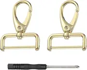 2Pcs Swivel Clasp Hook 32mm Gold - Metal Lobster Claw Clasp with Screwdriver, Detachable D Ring Snap Hook for Purse Keychain, Crossbody Leather Handbags & DIY Craft Accessories