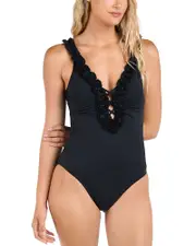 La Blanca Ig Ruffle Plunge Mio Swimsuit