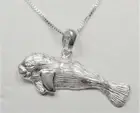 STERLING SILVER NAUTICAL FLORIDA MANATEE SEA COW MAMMAL FISH PENDANT NECKLACE