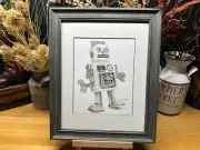 Drawing of a Antique Wind up Toy Robot Graphite Pencil Art Sketch Picture Print