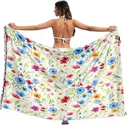 [RPLIFE] Wildflowers Pastel Sarong Coverups for Women, Summer Pool Sarong Swim Cover Up Women, Large, Wildflowers Pastel, Medium