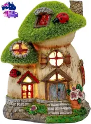 Mushroom Garden Statues with Outdoor Solar Light for Garden Decor, Green Flocked