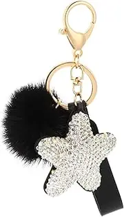 [TEMPNAP] 1Pc Stylish Five Pointed Star Keychain Pendant with Fur Ball Versatile Metal Buckle Accessory for Keys and Luggage Decoration Adults