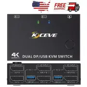 4K KVM Switch Dual Monitor DisplayPort 1.4 Extended Display USB 3.0 for 2 PC USA