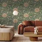 Floral Maya Trail Wallpaper Green 1721 Textured Vinyl Hessian Effect Belgravia