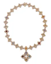 Roberto Coin 18K Rose Gold Venetian Princess Carnival Multi Gemstone & Diamond Flower Pendant Statement Necklace, 17