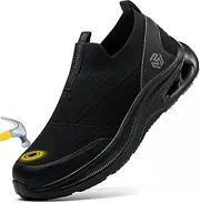 [TAERGU] Steel Toe Shoes Men Lightweight Comfortable Work Shoes Slip On Safety Shoes Walking Sneakers Puncture Proof Loafers