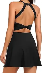 [Raxnode] Women's Tennis Golf Dress with Built-in Shorts and Bra - Workout Athletic Activewear for Exercise
