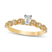 0.50 CT. T.W. Emerald-Cut Natural Diamond with Marquise Shapes Antique Vintage-Style Engagement Ring in Solid 10K Yellow Gold