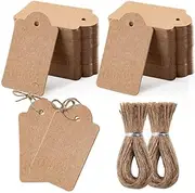 Homum 200pcs Premium Gift Tags with 200 Root Natural Jute Twine, Double-Sided Available Kraft Paper Price Craft Labels Jewelry Tags with String for Wedding Christmas Day Thanksgiving