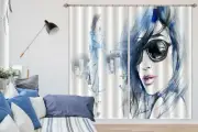 3D Blue Fashion Sunglasses Girl NAO051 Photo Curtain Printing Fabric Window Fay