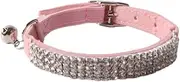 Cat Collar with Bell Safety Jewelry Pearl Rhinestone Shining Bling Kitten Puppy Rhinestone-Beige (Pink, One Size)