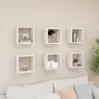 6 Pcs Floating Shelf Set High Gloss White Living Room Wall Cube Shelves Rack