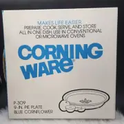 Vintage Corning Ware Blue Cornflower 9 Inch Pie Plate P-309 New Sealed