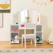 Costway 2 In 1 Kids Vanity Table and Chair Set with Removable Tri-fold Mirror...