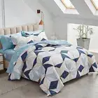 Flysheep Bed in a Bag 7 Pieces Queen Size, Navy Blue Triangles Geometric Patt...