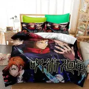o627 Carto-on Ani-me Duve-t Cov-er B-eddin -- g Jujutsu Kaisen- 3 Piece Set,Bed Duvet Cove-r with Pillowc-aces, Super Soft Duvet- Cover with- Pillowca