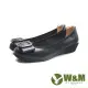 W&M(女)圓頭方釦飾楔型中跟鞋 女鞋-黑色