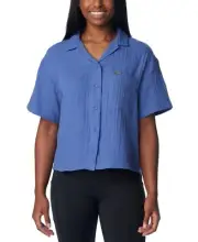 Columbia Holly Hideaway Breezy Cotton Top Women's Small Eve Button Front Closure
