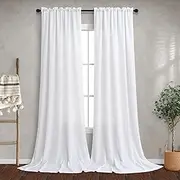 White Long Curtains 120 Length for Bedroom 2 Panels Pair Set Rod Pocket Draperies Light Filtering Semi Sheer Linen Curtains for Living Room Dining Sitting Family Patio Door Boho Farmhouse Decor 10 FT