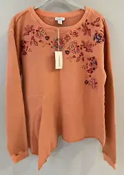 NWT Sundance Catalog Orange Embroidered “Clementine Fields Sweatshirt” S $108