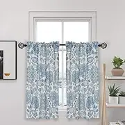 OREMILA Farmhouse Cafe Curtains - 36 Inch Multicolor Floral Printed Small Window Curtains for Bathroom, Rod Pocket, 2 Panels, Blue