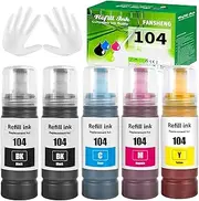 FANSHENG 104 Ink Compatible with Epson 104 Ink Missing Bottles for EcoTank ET-1810 ET-2870 ET-2720 ET-2715 ET-2721 ET-2712 ET-2810 ET-2820 ET-2821 ET-2825 ET-2826 ET-47. ET-00 ET-4800 (5 Pack