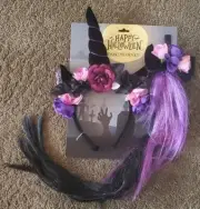 Adult Womens Teen DARK UNICORN Halloween Costume Kit Horn Ears Headband Tail NWT