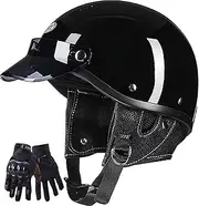 Half Shell Skull Cap Helmet, Retro Motorcycle Half Helmet, Men & Women Fashion Open Face Helmet, for Scooter Moped Cruiser, ECE Certified B,XL=61-62CM