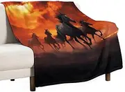GBNMQED 70 X 80 Inch Double Blankets Horses Red Glowing Clouds Printed Couch Blanket Comfy Flannel Blanket Warm Plush Throw Blankets for Couch Sofa Bed