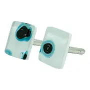 Murano Glass Cufflinks White Blue Black Millefiori Pair Rectangular