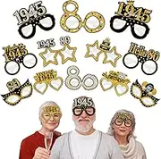 24Pcs 1944 80th Birthday Paper Glasses Decorations for Men Women - Black Gold Happy 80th Birthday Paper Eyeglasses Photo Props, Vintage 1944 Eighty Years Old Birthday Party Supplies