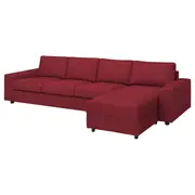 VIMLE 4-seat sofa with chaise longue, with wide armrests/Lejde red/brown