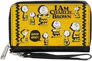 [Buckle-Down] Peanuts Wallet, Zip Around, Peanuts I Am Charlie Brown Poses and Zig Zag Stripe Yellows, Vegan Leather