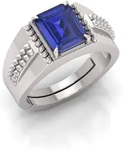 [RRVGEM] Blue Sapphire Ring 5.25 Ratti Astrological Gemstone Panchdhatu 22K Silver Plated Ring for Men & Women, Metal, Sapphire