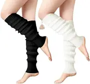 [Favritt] 2 Pairs Leg Warmers, Leg Warmers 80s, Black Leg Warmers, White Leg Warmers Lady Fashion Long Boot Cuff Knee Socks Long Boot Socks for 80s Party Yoga Ballet Dance Ice Skating, Black+WHITE, One Size