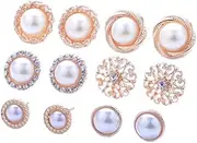 [YiyiLai] Women 6 Pairs Pearls Crystal Bride Ear Stud Set Pierced Earrings Gold