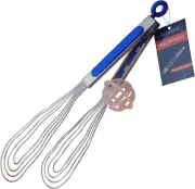 Multifoody - 3 in 1 Kitchen Tongs, Spatula Turner & Whisk, Stainless Blue