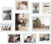 SONGMICS Picture Frames, 10 Pack Collage Picture Frames with Two 8x10, Four 5x7, Four 4x6, Photo Frame Set for Wall Gallery Decor, Hanging or Tabletop Display, Clear Glass Front, Cloud White RPF010W01